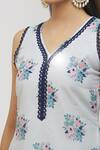Buy_Yuvraani Jaipur_Blue Chanderi, Cotton, Organza Embroidery, Lace V-neck Floral Pattern Kurta Set _Online_at_Aza_Fashions