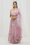 Buy_Yuvraani Jaipur_Pink Muslin, Organza, Silk Embroidery, Floral Hand Block Print Lehenga Set _Online_at_Aza_Fashions