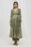Buy_Yuvraani Jaipur_Green Chanderi, Cotton Sequins, Lace, Tassels, Floral Print Anarkali Set 