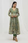 Buy_Yuvraani Jaipur_Green Chanderi, Cotton Sequins, Lace, Tassels, Floral Print Anarkali Set _at_Aza_Fashions