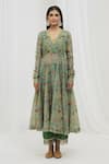 Shop_Yuvraani Jaipur_Green Chanderi, Cotton Sequins, Lace, Tassels, Floral Print Anarkali Set _Online_at_Aza_Fashions