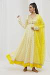 Buy_Yuvraani Jaipur_Yellow Silk, Satin, Organza Mirrors, Gota Chevron Print Anarkali With Dupatta _at_Aza_Fashions
