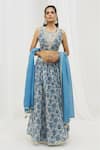 Shop_Yuvrani Jaipur_Blue Chanderi And Chinon Chiffon Lining Print Floral Lehenga Set _Online_at_Aza_Fashions