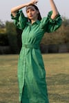 Buy_ZEN'S COUTURE_Green Poplin Dot Stand Collar Isla Pattern Dress
