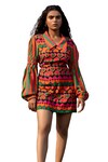 ZEN'S COUTURE_Multi Color Textured Crepe Printed Heart Stand Collar Anna Stripe Dress_Online_at_Aza_Fashions