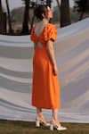 Shop_ZEN'S COUTURE_Orange Poplin Solid V-neck Sandra Dress _at_Aza_Fashions