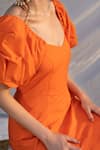 Shop_ZEN'S COUTURE_Orange Poplin Solid V-neck Sandra Dress _Online_at_Aza_Fashions