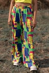 ZEN'S COUTURE_Multi Color Textured Crepe Printed Abstract Shirt Stand Jessie Pant Set _at_Aza_Fashions