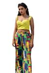 Buy_ZEN'S COUTURE_Multi Color Textured Crepe Printed Abstract Shirt Stand Jessie Pant Set 