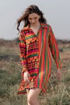 Buy_ZEN'S COUTURE_Multi Color Textured Crepe Printed Heart Stand Collar Julie Stripe Shirt Dress_at_Aza_Fashions