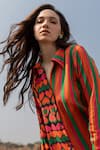Buy_ZEN'S COUTURE_Multi Color Textured Crepe Printed Heart Stand Collar Julie Stripe Shirt Dress_Online_at_Aza_Fashions