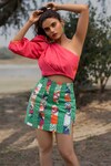 Buy_ZEN'S COUTURE_Pink Poplin Printed Abstract One Shoulder Mindy Applique Top With Skirt_at_Aza_Fashions