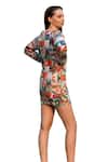 Buy_ZEN'S COUTURE_Multi Color Poplin Printed Floral Square Victoria Jacket Dress_Online_at_Aza_Fashions