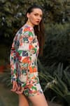 Shop_ZEN'S COUTURE_Multi Color Poplin Printed Floral Square Victoria Jacket Dress _Online_at_Aza_Fashions