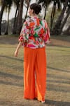 Shop_ZEN'S COUTURE_Multi Color Pant Textured Crepe Printed Abstract Plunge Teshi Ruffle Top With_at_Aza_Fashions