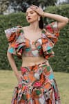 ZEN'S COUTURE_Multi Color Textured Crepe Printed Mosaic Pandora Ruffle Op With Skirt_at_Aza_Fashions