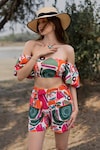 Buy_ZEN'S COUTURE_Multi Color Textured Crepe Printed Abstract Off Zia Crop Top Shorts Set_at_Aza_Fashions