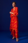 Shop_ZEN'S COUTURE_Orange Natural Crepe Print Summer Blossom Square Zinnat Jacket Palazzo Set_Online_at_Aza_Fashions