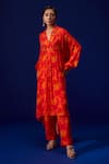 ZEN'S COUTURE_Orange Natural Crepe Print Summer Blossom Square Zinnat Jacket Palazzo Set_at_Aza_Fashions