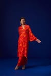 ZEN'S COUTURE_Orange Natural Crepe Print Ambrosia V Shaina Dolman Sleeves Kurta With Pant _Online_at_Aza_Fashions