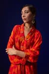 Buy_ZEN'S COUTURE_Orange Natural Crepe Print Ambrosia V Shaina Dolman Sleeves Kurta With Pant _Online_at_Aza_Fashions