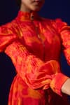 Buy_ZEN'S COUTURE_Orange Natural Crepe Print Flaming Bloom High Aaira Bishop Sleeves Maxi Dress _Online_at_Aza_Fashions