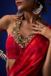 Buy_ZEN'S COUTURE_Pink Natural Crepe Print Mosaic Halter Neck Naaz Pre-draped Saree With Blouse_Online_at_Aza_Fashions