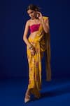 Buy_ZEN'S COUTURE_Yellow Natural Crepe Print Blossom Halter Iqra Pre-draped Saree With Blouse _at_Aza_Fashions