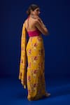 Shop_ZEN'S COUTURE_Yellow Natural Crepe Print Blossom Halter Iqra Pre-draped Saree With Blouse _at_Aza_Fashions