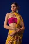 Buy_ZEN'S COUTURE_Yellow Natural Crepe Print Blossom Halter Iqra Pre-draped Saree With Blouse _Online_at_Aza_Fashions