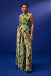 Buy_ZEN'S COUTURE_Green Natural Crepe Print Marble Splash Halter Neck Alaaya Jumpsuit _at_Aza_Fashions