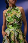 Buy_ZEN'S COUTURE_Green Natural Crepe Print Marble Splash Halter Neck Alaaya Jumpsuit _Online_at_Aza_Fashions