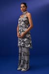 Shop_ZEN'S COUTURE_Black Natural Crepe Print Helix Maze Round Neck Alana Kurta With Palazzo _at_Aza_Fashions