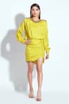 Buy_neetiandmudita_Yellow Silk Embellished Round Structured Shoulder Short Dress_at_Aza_Fashions
