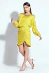 neetiandmudita_Yellow Silk Embellished Round Structured Shoulder Short Dress_Online_at_Aza_Fashions