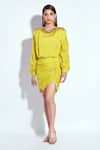 Buy_neetiandmudita_Yellow Silk Embellished Round Structured Shoulder Short Dress_Online_at_Aza_Fashions