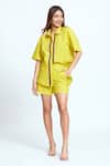 Buy_neetiandmudita_Yellow Cotton Rhinestone Collared Detailed Shirt With Shorts_at_Aza_Fashions