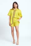 Shop_neetiandmudita_Yellow Cotton Rhinestone Collared Detailed Shirt With Shorts_at_Aza_Fashions