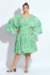 Buy_neetiandmudita_Green Crepe Rhinestone V Neck Mandala Pattern Wrap Midi Dress_at_Aza_Fashions