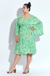 neetiandmudita_Green Crepe Rhinestone V Neck Mandala Pattern Wrap Midi Dress_Online_at_Aza_Fashions