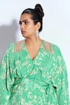 Buy_neetiandmudita_Green Crepe Rhinestone V Neck Mandala Pattern Wrap Midi Dress_Online_at_Aza_Fashions