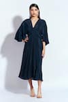 Buy_neetiandmudita_Blue Crepe Rhinestone V Neck Centre Drape Dress_at_Aza_Fashions
