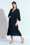 Buy_neetiandmudita_Blue Crepe Rhinestone V Neck Centre Drape Dress_Online_at_Aza_Fashions