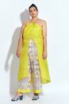 neetiandmudita_Yellow Tunic Silk Abstract Halter Neck Front Slit With Flare Pant_Online_at_Aza_Fashions