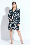 Buy_neetiandmudita_Blue Crepe Tetris Notched Lapel Pattern Blazer Dress _at_Aza_Fashions