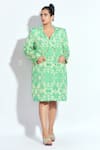 Buy_neetiandmudita_Green Crepe Mandala Notched Lapel Pattern Short Blazer Dress _at_Aza_Fashions