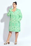 Buy_neetiandmudita_Green Crepe Mandala Notched Lapel Pattern Short Blazer Dress _Online_at_Aza_Fashions