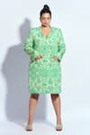 Shop_neetiandmudita_Green Crepe Mandala Notched Lapel Pattern Short Blazer Dress _Online_at_Aza_Fashions