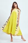 Buy_neetiandmudita_Yellow Crepe Piano Keys Round Pattern Flared Dress _at_Aza_Fashions