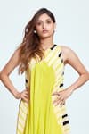 neetiandmudita_Yellow Crepe Piano Keys Round Pattern Flared Dress _at_Aza_Fashions